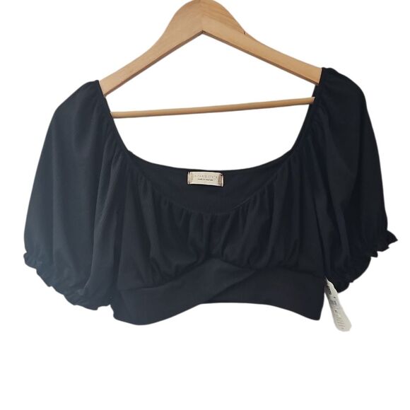 Altar’d State Black Crop Top Sz L NWT Off Shoulder Puff Sleeve Cottagecore Boho - Picture 1 of 16